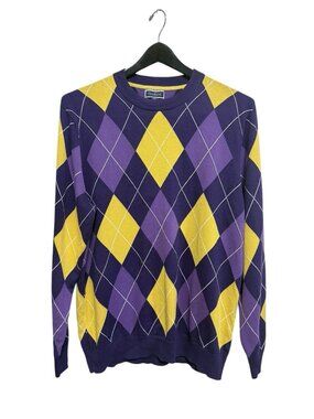 NWT Club Room Argyle Sweater Men's Size XL Purple Yellow Y2K Old Money Preppy